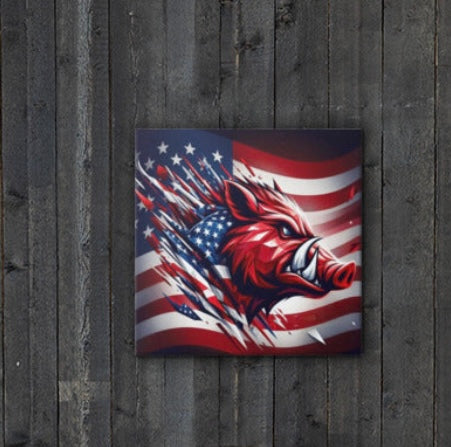 Patriotic Razorback 16x16 Canvas Art