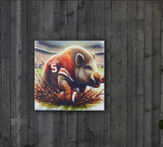 Arkansas Football Muddy Hog 16x16 Canvas Art